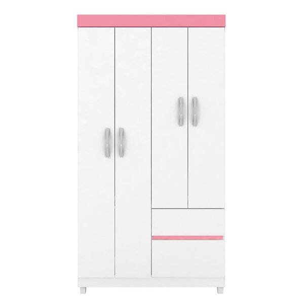 Guarda-Roupa Matizi com 4 Portas e 2 Gavetas Branco / Rosa Flex Dst - 4