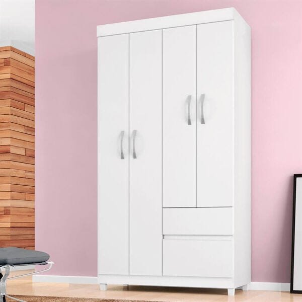 Guarda-Roupa Matizi com 4 Portas e 2 Gavetas Branco / Rosa Flex Dst - 9