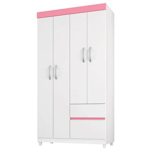 Guarda-Roupa Matizi com 4 Portas e 2 Gavetas Branco / Rosa Flex Dst - 2