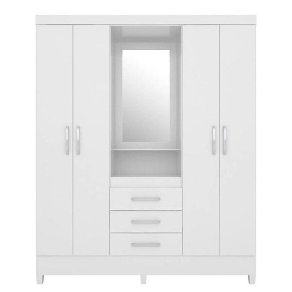 Guarda-Roupa Japela com 4 Portas e 3 Gavetas Branco / Rosa Flex Dst - 4