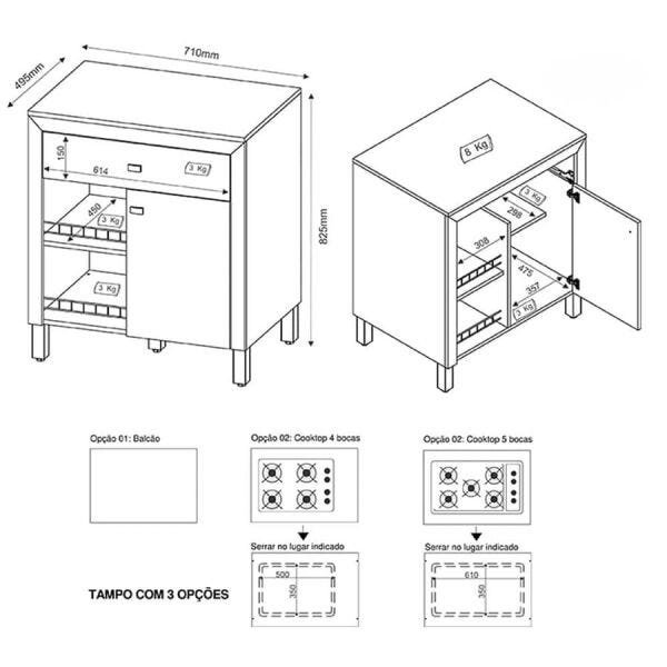 Kit Preston com Balcão para Cooktop + Balcão para Micro-ondas Branco Ool - 7