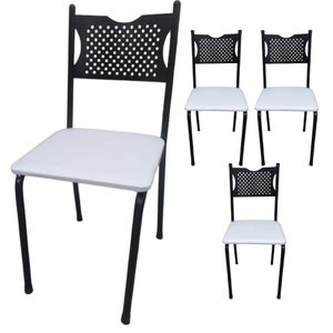 Kit 4 Cadeira para Cozinha Mc Tubular Almofadada Estrutura Preta com Assento Branco Medcombo