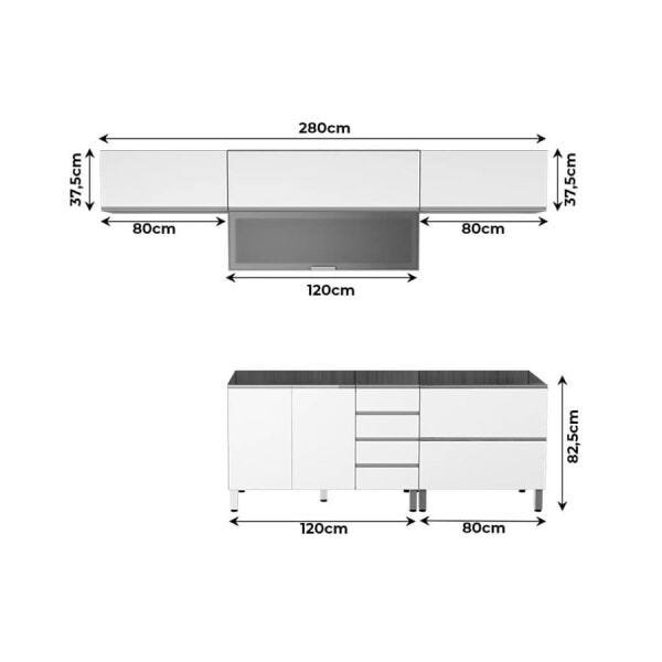 Conjunto Cozinha Completa Cleto 2,80M sem Tampo com 6 Portas Malbec / Branco Ool - 10