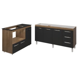 Balcão Cozinha Gabinete de Pia 160 Cm Estela e Balcão para Fogão Cooktop 5 Bocas e Forno Elétrico Al