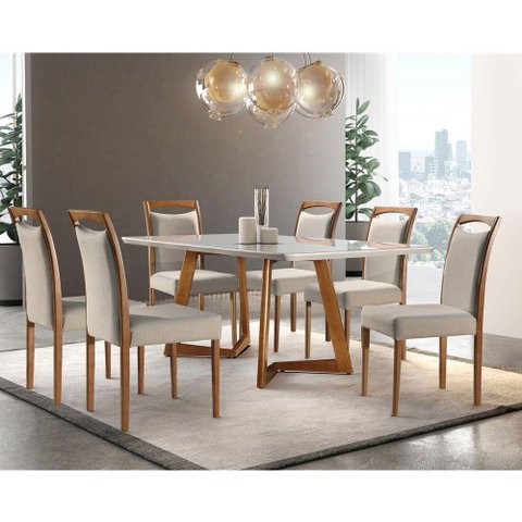 Mesa Munique 220cm Madeira e Vidro Mobillare