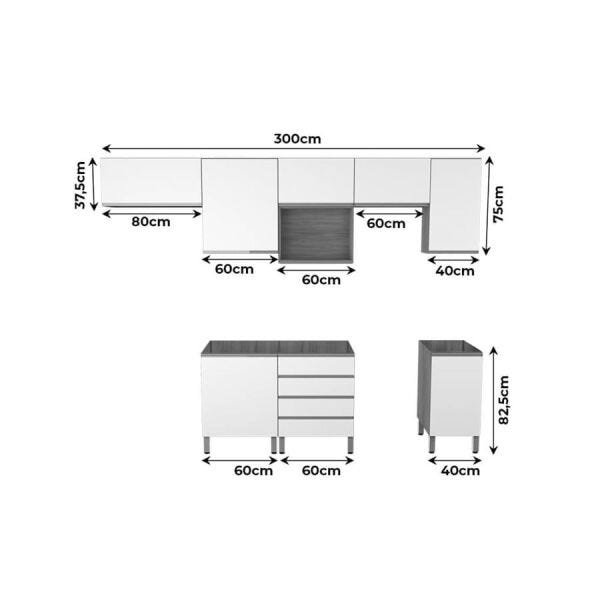 Conjunto Cozinha Completa Cleto 3,00M sem Tampo com 7 Portas Malbec / Legno Crema Ool - 10