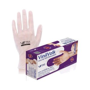 Luva de Vinil Vinilvolk Descartável sem Amido Caixa com 100 Un Tam M