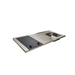 Pia Fogão Elétrico 2 bocas Fabrinox 120x55cm, cuba direita, válvula e sifão - 4