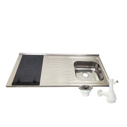Pia Fogão Elétrico 2 bocas Fabrinox 120x55cm, cuba direita, válvula e sifão - 1