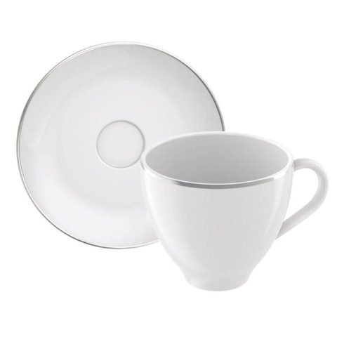 Xícara e Pires de Café Porcelana 100ml Tramontina Atena Branca Mesa Posta