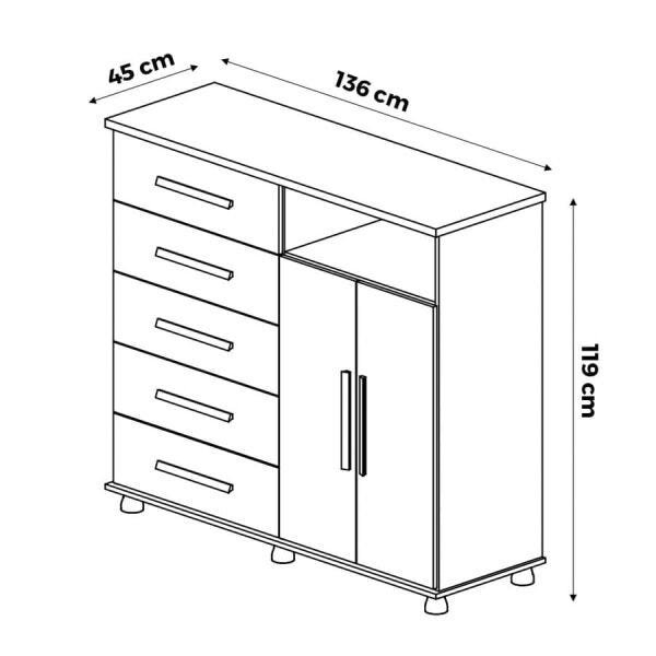 Cômoda Polita com 5 Gavetas e 2 Portas Nature Ool Cômoda Polita com 5 Gavetas e 2 Portas Nature - 6