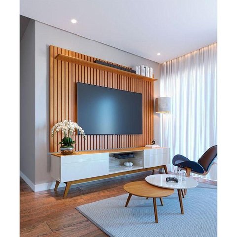 Rack Bancada Ambiente Classic 2 Gav+Painel para TV Suspenso Ripado Loft 2.2 Off White Nature Imcal
