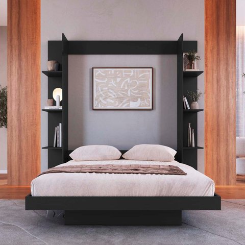 Cama de Casal Articulável Vertical com Estante Grafite
