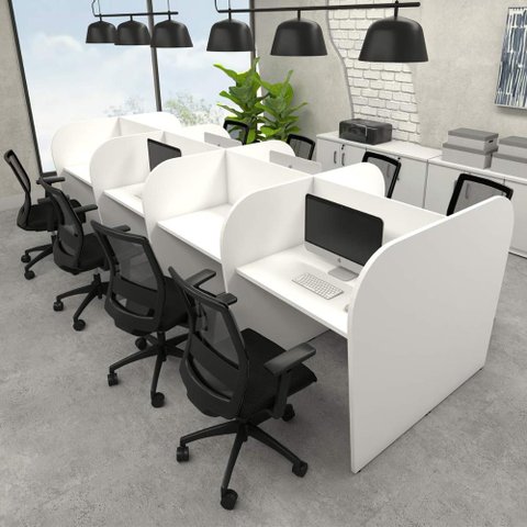 Espaço de Trabalho Escritório para 8 Pessoas 3,72m Branco F5 Cor:branco