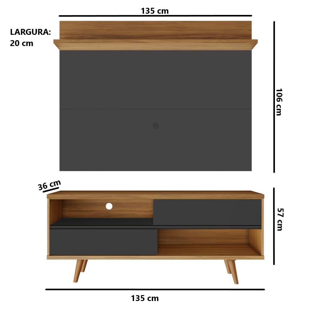 Kit Conjunto Rack e Painel Para TV Até 50" 2 Portas 2 Prateleiras Sala ...