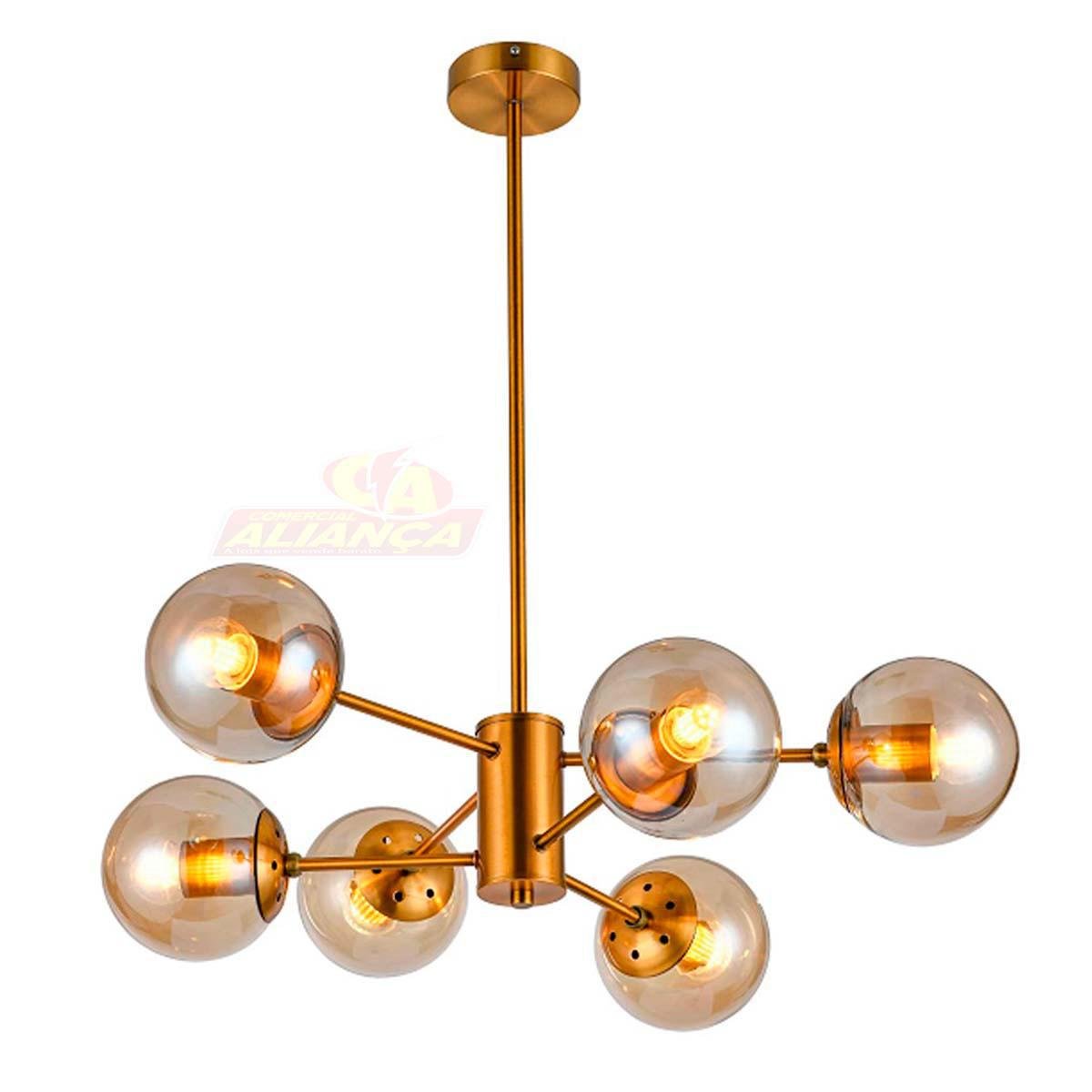 Lustre Moderno Pendente Nitrolux Pa-02 Dourado 6 Lampadas - 4