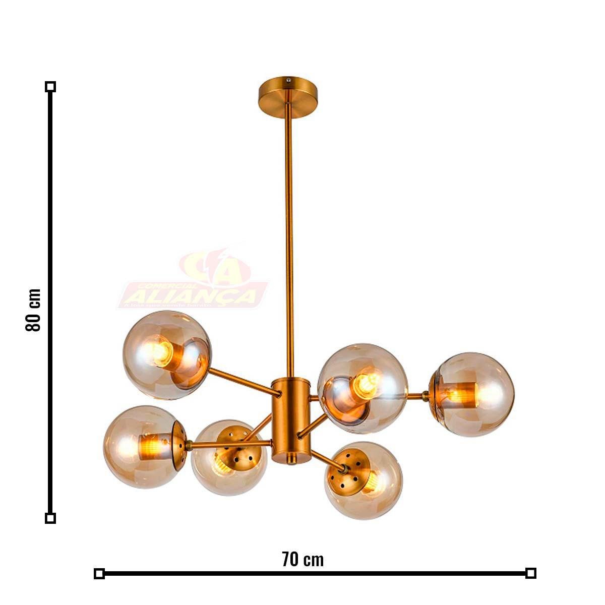 Lustre Moderno Pendente Nitrolux Pa-02 Dourado 6 Lampadas - 2