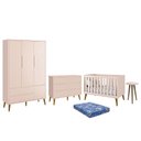 Ver imagem 1 de Dormitório Theo 3 Portas, Cômoda 6 Gavetas, Berço, Mesa de Canto Rosa Fosco com Pés Amadeirado e Col