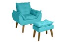 Ver imagem 2 de Kit 02 Poltrona/cadeira Decorativa e Puff Glamour Opala com Pés Quadrado Azul Turquesa