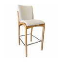 Ver imagem 3 de Kit 2 Banqueta Aura Alta Madeira Maciça E Linho 28 Areia Design Moderno Conforto Com Apoio Para Pés 