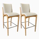 Ver imagem 2 de Kit 2 Banqueta Aura Alta Madeira Maciça E Linho 28 Areia Design Moderno Conforto Com Apoio Para Pés 
