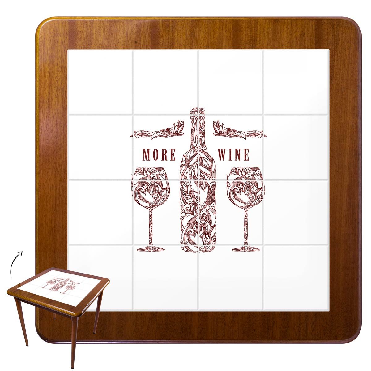 Mesa Madeira Azulejo 80x80cm - Base 4pé 78cm - Natural - More Wine - 2