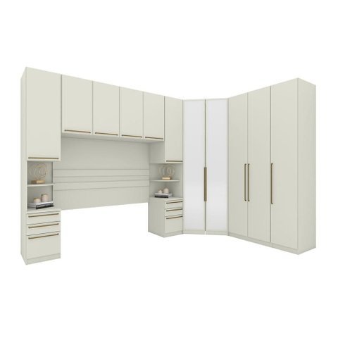 Quarto Casal 11 Portas 6 Gavetas Canto com Espelho Areia