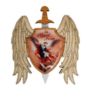 Adorno Escudo de Parede Espada São Miguel Arcanjo Madeira