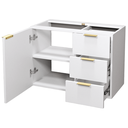 Ver imagem 2 de Gabinete Mdf Armário de Banheiro 60cm sem Tampo/cuba Gavetas Lado Direito Puxador Dourado