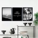 Ver imagem 1 de Kit 3 Quadros Praia Preto e Branco Ore Espere Confie 24x18cm:madeira Preta