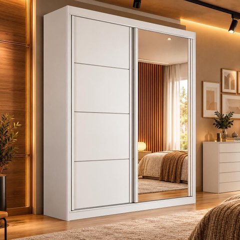 Guarda Roupa Casal 100% MDF com Espelho Angra Branco Bianchi