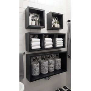 Nicho Organizador Prateleira Mdf para Decoração Kit 04 Peças - Preto Tx