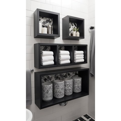 Nicho Organizador Prateleira Mdf para Decoração Kit 04 Peças - Preto Tx