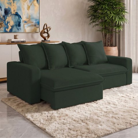 Sofá Retrátil Reclinável para Sala de Estar Living 195cm Vêneto F04 Veludo Verde - Lyam Decor
