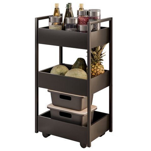 Carrinho Organizador Fruteira 3 Prateleiras Industrial Liss M24 Preto/preto - Mpozenato
