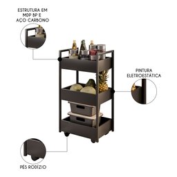 Carrinho Organizador Fruteira 3 Prateleiras Industrial Liss M24 Preto/preto - Mpozenato - 3