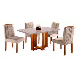 Conjunto Sala de Jantar Mesa 4 Cadeiras Veludo Lisy Tampo C/vidro 120x90 Mundial Móveis - 1
