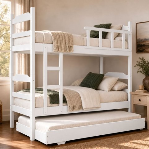 Treliche Solteiro Madeira Maciça Eucalipto com Cama Auxiliar:Branco