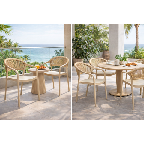 Cadeira com Braço Área Externa Juna Or Design Polipropileno Fendi Encosto Corda Ratan Sintético