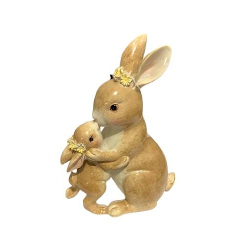 Escultura Coelha Mamae com Filhote em Resina
