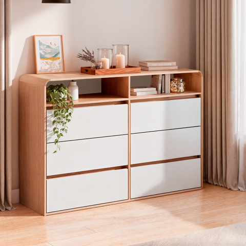 Cômoda 6 Gavetas Aurora 100% MDF Carvalho Nature/Off White