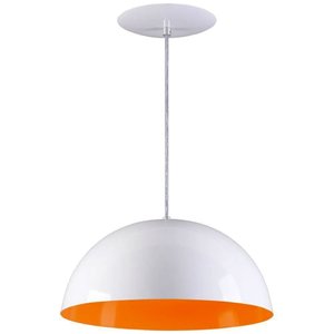 Pendente Meia Lua 40cm Luminária Alumínio Branco Brilhante C/ Laranja - T&T Iluminação