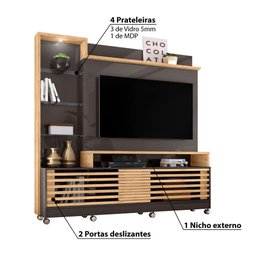 Rack com Painel Frizz Prime c/Rodízios - Titânio/Carvalho - 3