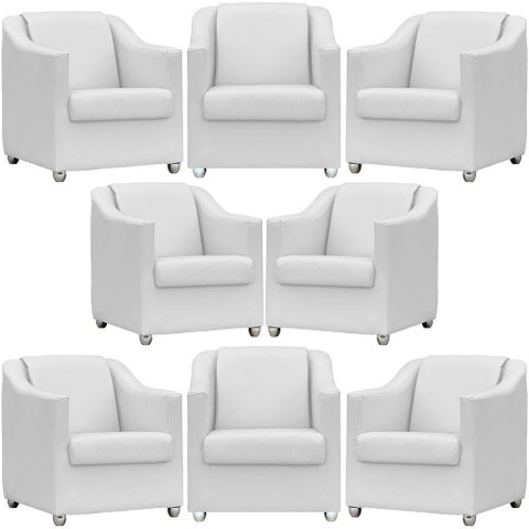 Kit 8 Poltronas Mila Corino Cores Pé de Plástico Cromado - Branco Corino