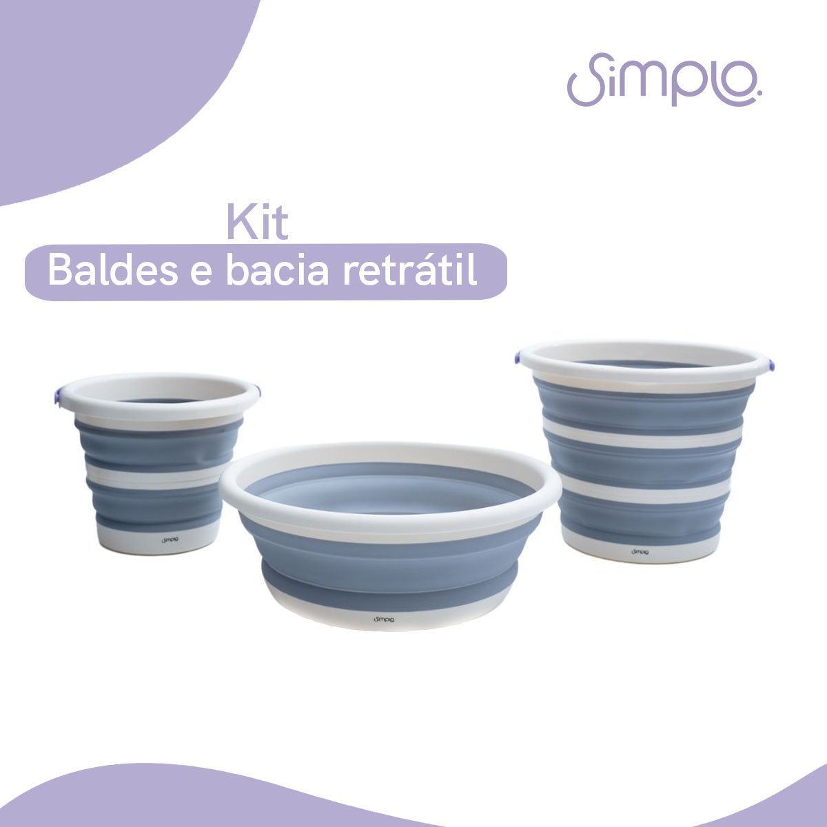 Kit lavanderia 2 baldes dobráveis 5L 10L bacia 5L - Simplo - 2