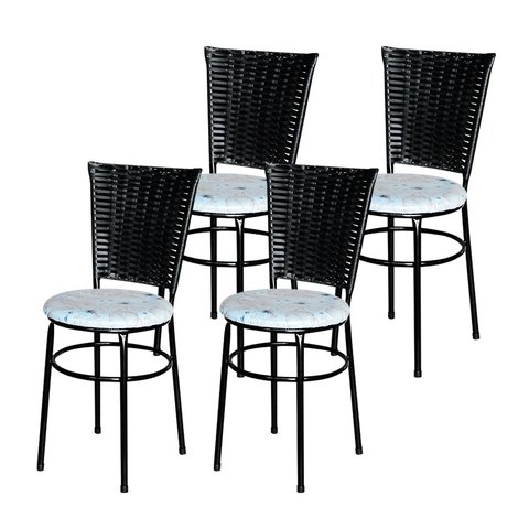 4 Cadeiras Preta para Mesa Hawai Preta Assento Floral:floral Areia
