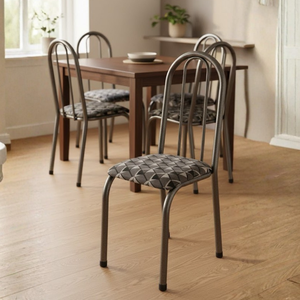 Conjunto Kit 4 Cadeiras Metal Aço Cozinha Almofadada Jantar