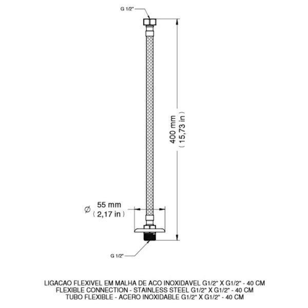 Ligação Flexível em Aço Inox Docol G1/2" x G1/2" - 40cm - 2