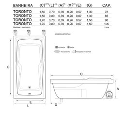 Banheira Retangular Toronto com Hidro em Acrílico - 127v - 3