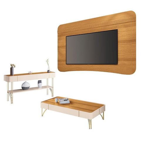 Painel Suspenso Armony Cinamomo com Mesa de Centro Cadenza e Aparador Vivant Off White Cinamomo - Hb